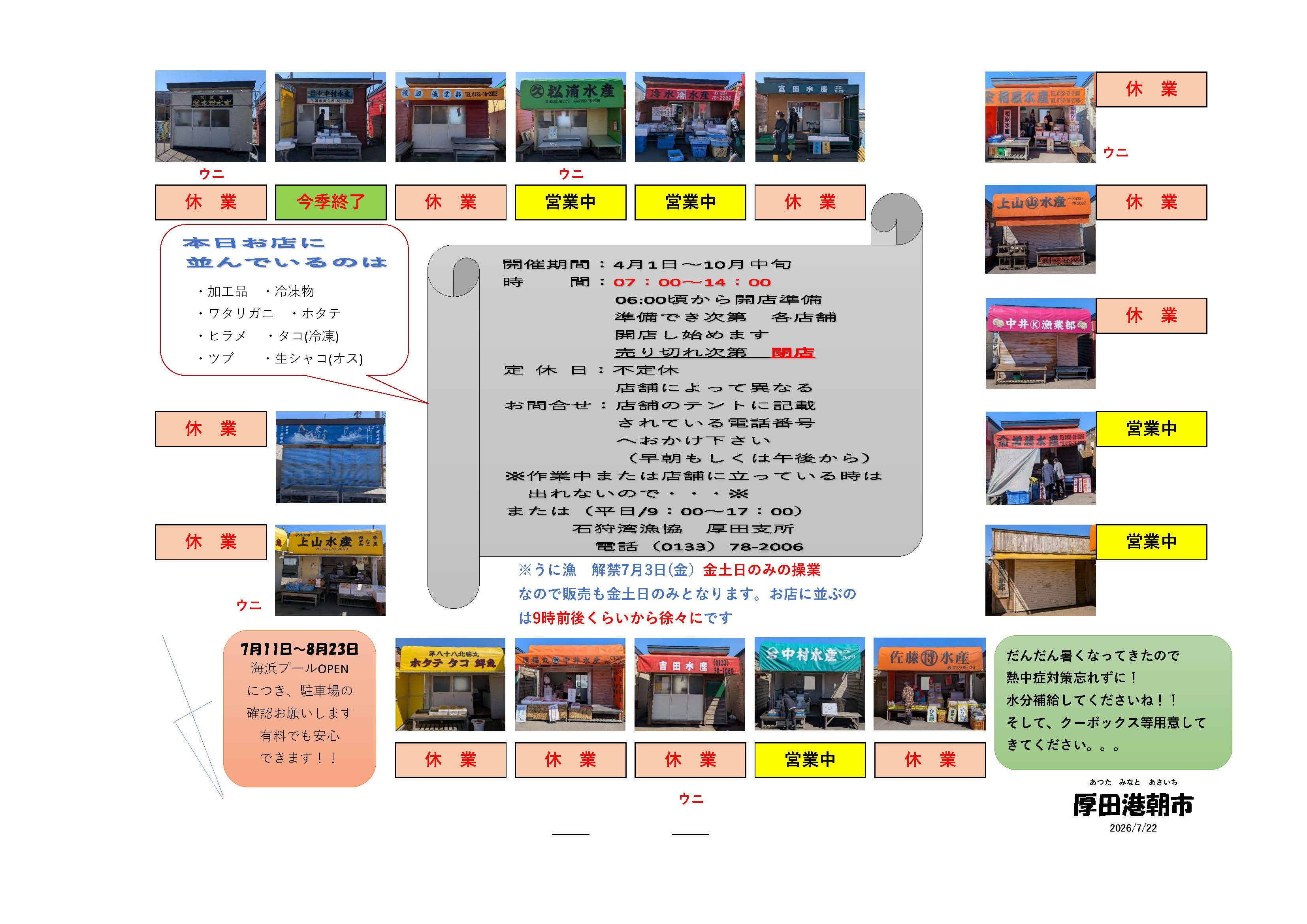 厚田港朝市開店情報