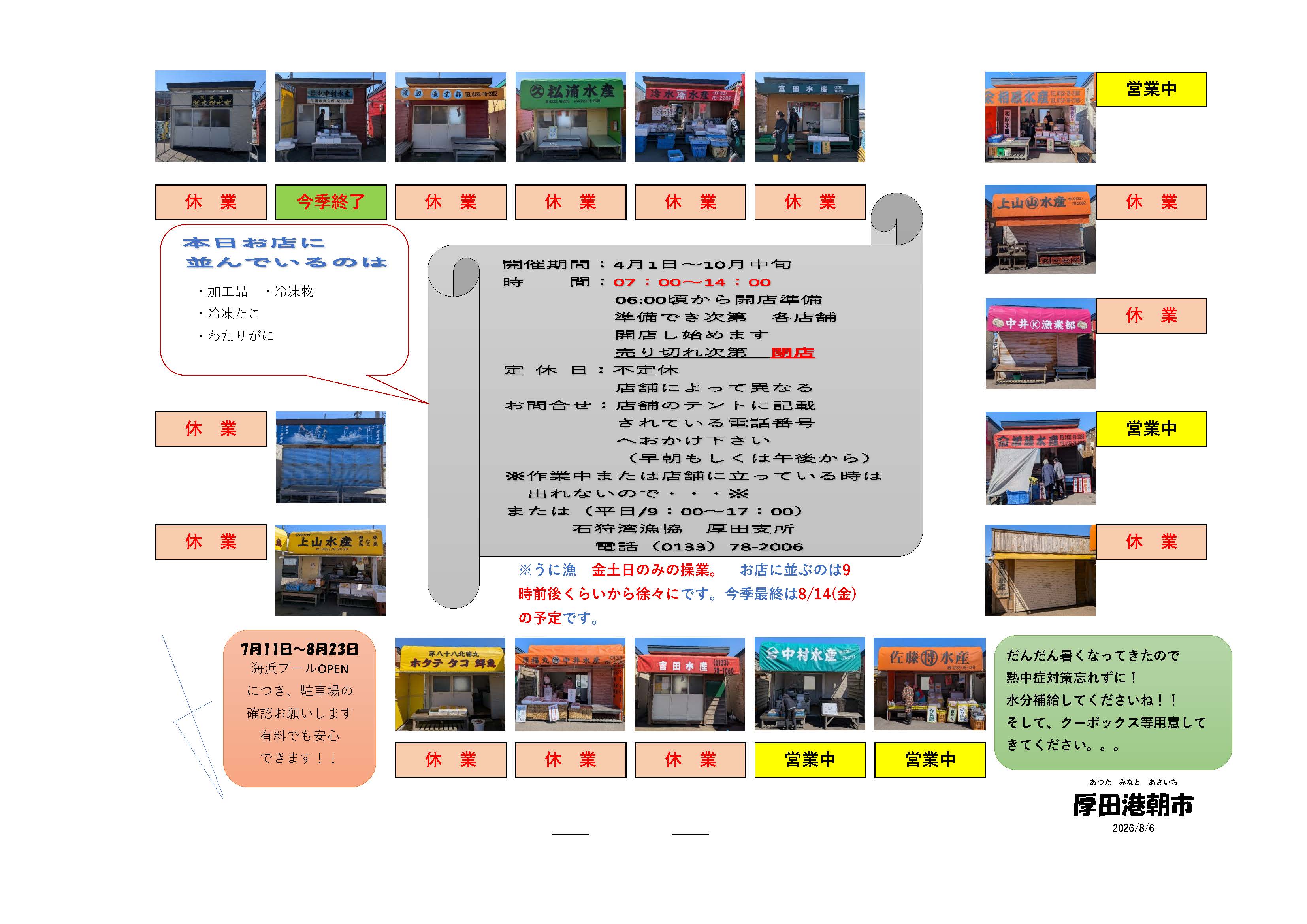 厚田港朝市開店情報